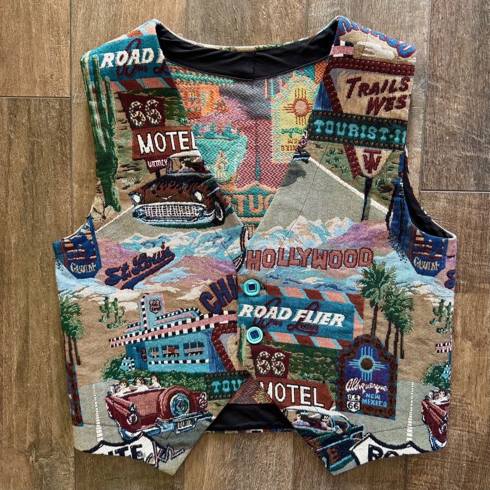💖 Whimsy Route 66-Themed Tapestry Vest, Size M-L